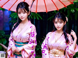 A woman in a blue kimono posing for the camera.