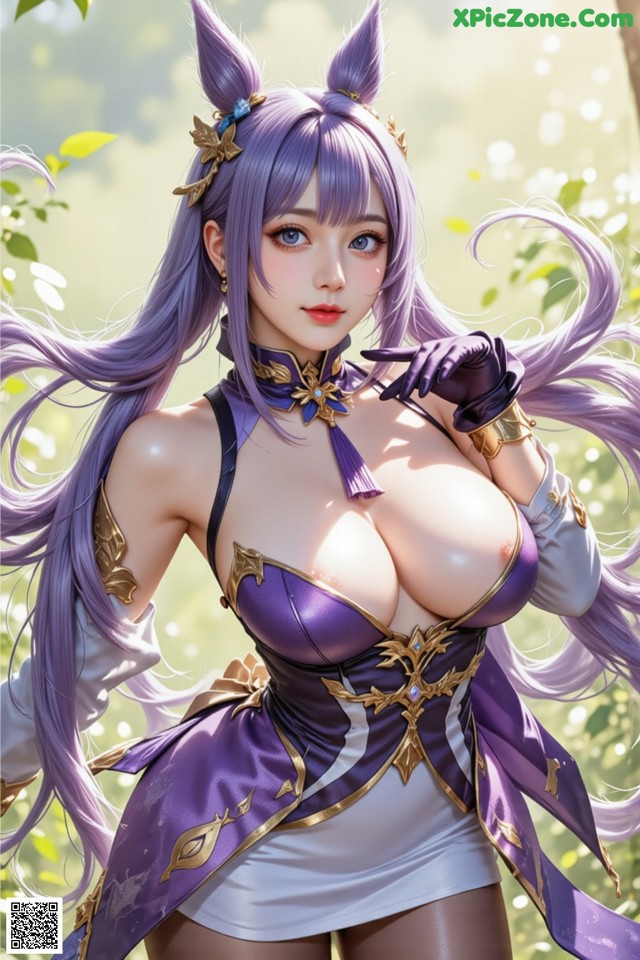 Hentai - Sovereign of Lightning in Exquisite Garb Set.2 20250126 Part 7 No.5cfa37 A woman with long purple hair wearing a purple outfit.