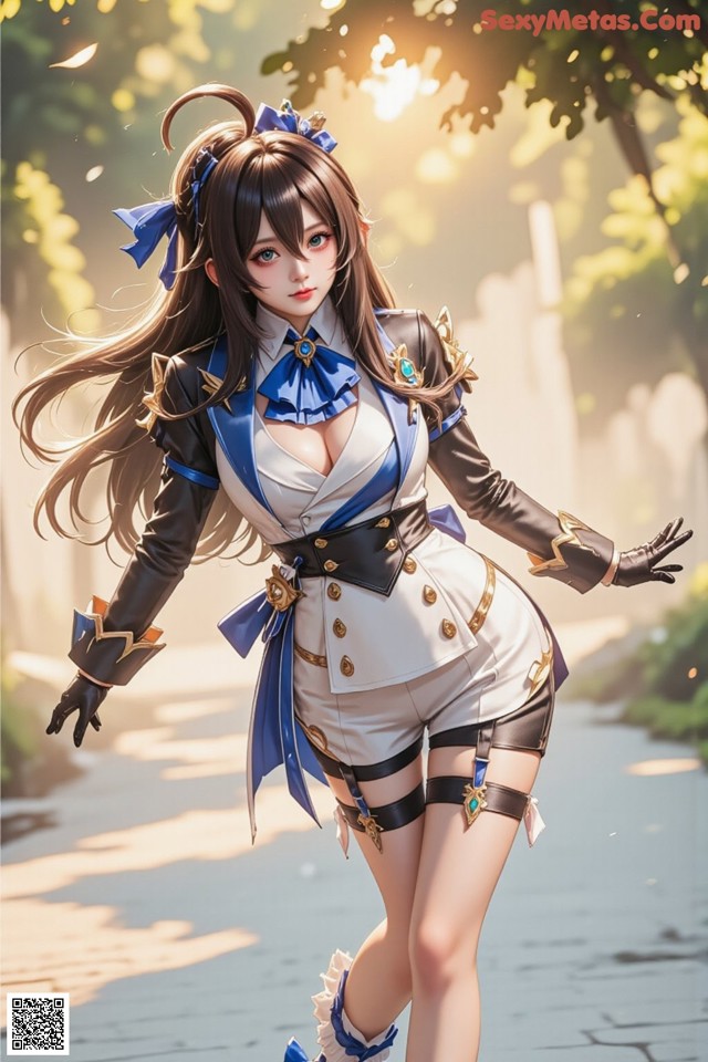 Hentai - Luminous Charm of the Aquatic Enchantress Set.2 20250126 Part 5 No.484922 A woman in a blue and white outfit is walking down a street.