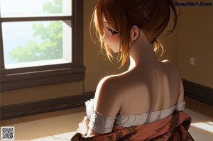 A woman in a white dress standing in front of a window.