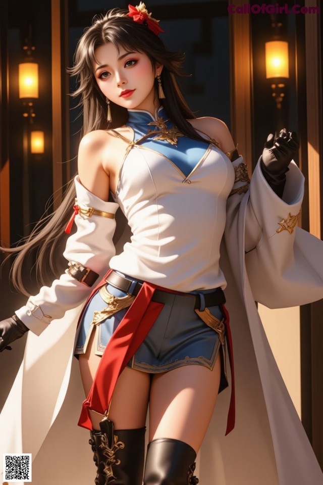 Hentai - Exotic Allure of the Untamed Lands Set.1 20250124 Part 7 No.4ea2c1 A woman in a white shirt and blue shorts posing for a picture.
