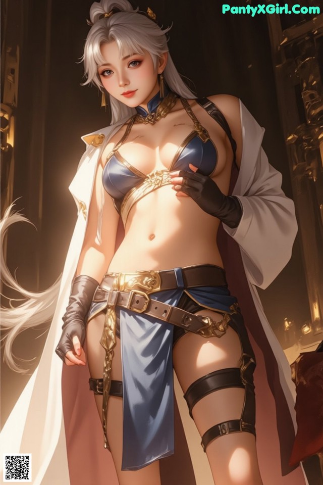 Hentai - Exotic Allure of the Untamed Lands Set.1 20250124 Part 16 No.bcc02c A woman in a blue and white outfit is posing for a picture.