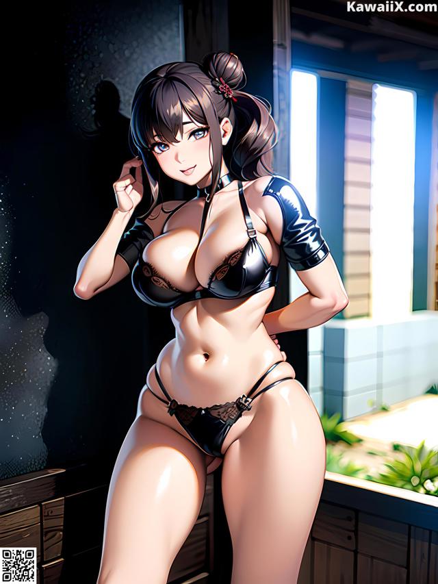 A woman in a black bikini posing for a picture.