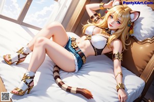 A woman with long blonde hair sitting on the ground.