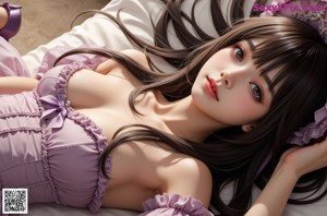 A woman in a purple dress sitting by a window.