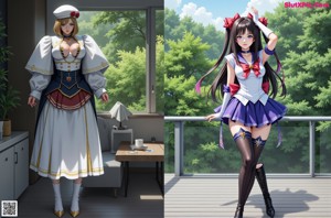 A couple of anime girls in sailor outfits posing for a picture.