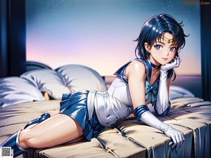 A girl in a sailor outfit sitting on a ledge.