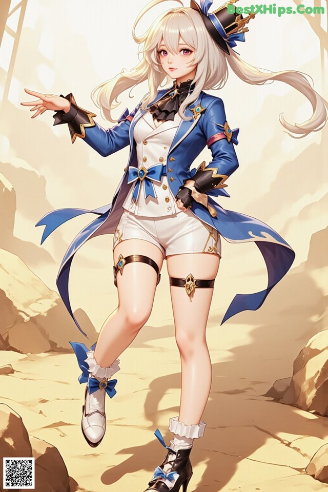 Hentai - Luminous Charm of the Aquatic Enchantress Set.2 20250126 Part 7 No.b22ff6 A woman in a blue jacket and white shorts is standing in the desert.